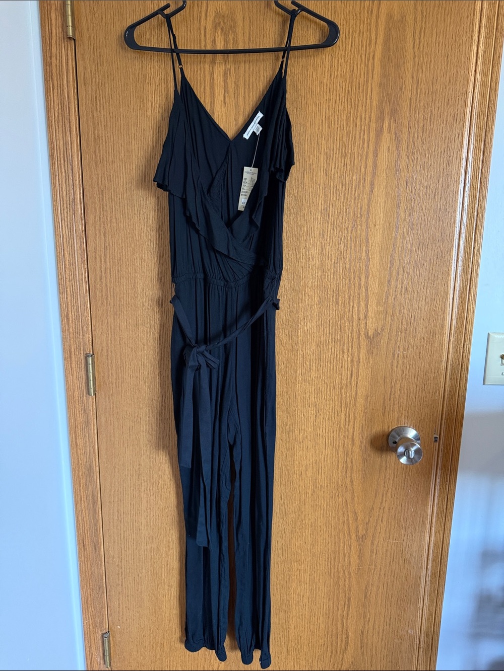 American Eagle Outfitters Black Strapless Wrap Jumpsuit